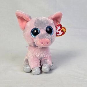 TY Beanie Boo Hambone Pig Plush Pink Gray Glitter Eyes